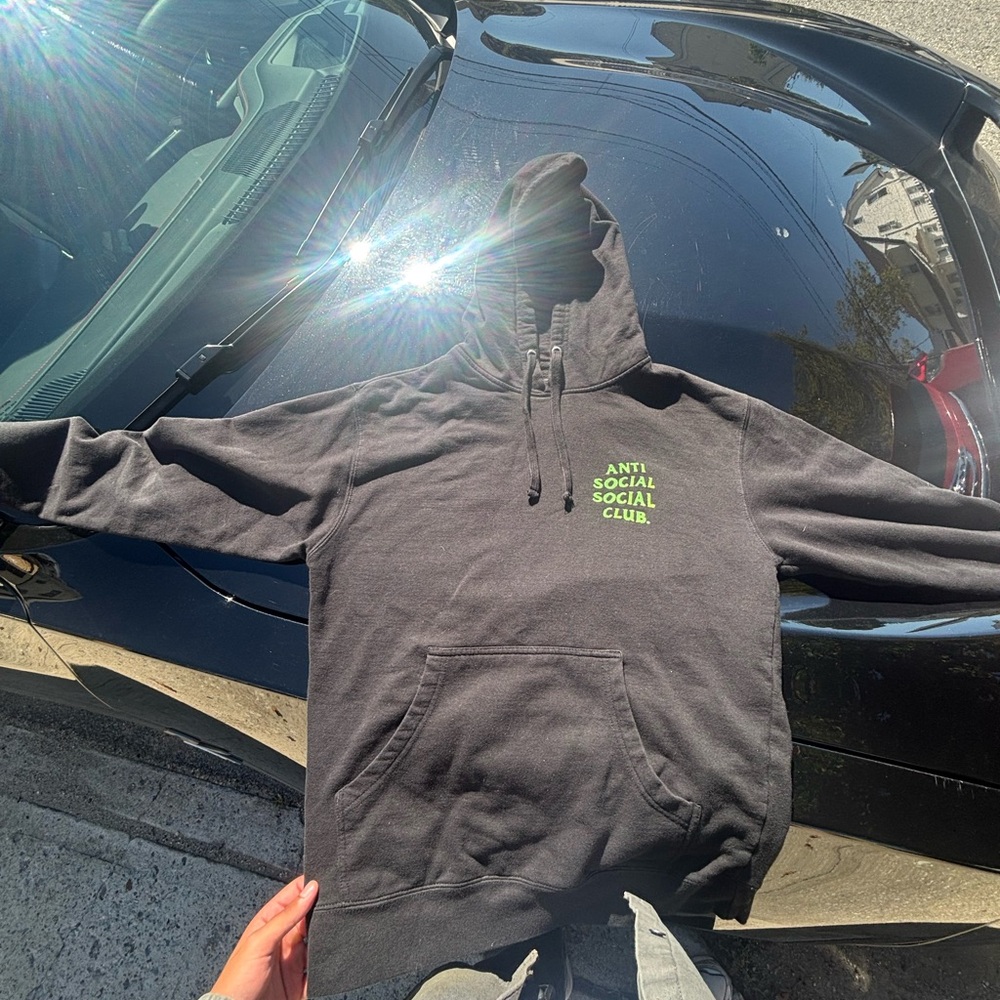 Anti Social Social Club Charcoal Hoodie with Neon Green Logo